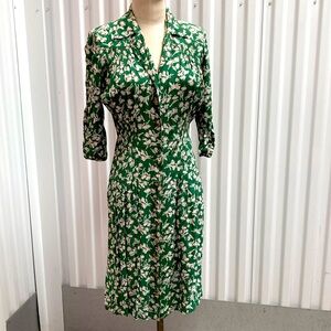 1940’s Vintage Gal Friday rayon crepe green floral shirt dress M